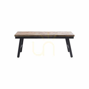 Ławka BAZAR BIZAR Herringbone naturalna 110 cm drewno tekowe czarne żelazo small 0