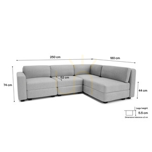 4-osobowa narożna sofa modułowa GRACIA – szara City Sofa small 4