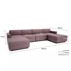 Sofa modułowa GRACIA – w kształcie litery U, 180 x 340 x 180 cm – kolor zgaszonego różu City Sofa small 4