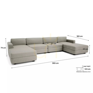 Sofa modułowa GRACIA – w kształcie litery U, 180 x 360 x 180 cm – beżowo-szara City Sofa small 4
