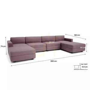 Sofa modułowa GRACIA – w kształcie litery U, 180 x 360 x 180 cm – kolor zgaszonego różu City Sofa small 4
