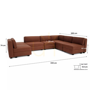 Sofa modułowa GRACIA – w kształcie litery U, 160 x 340 x 230 cm – kolor terakota City Sofa small 4