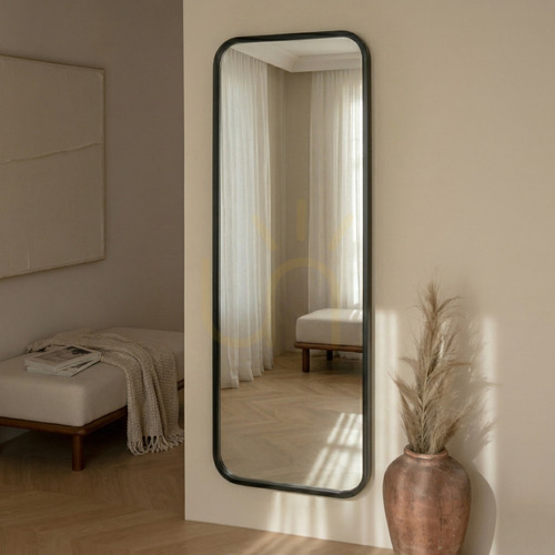Sprawdź Lustro wiszące w drewnianej ramie SIMPLE II 60 x 160 cm, prostokątne, z zaokrąglonymi krawędziami, czarne Nova Nook