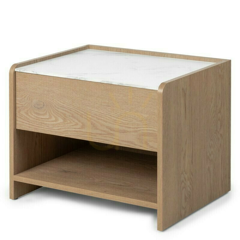 Zobacz Szafka nocna TANNA Cremona Torro z drewna dębowego, marmur kryształowy, zaokrąglona Nova Nook Szafka nocna TANNA Cremona Torro z drewna dębowego, marmur kryształowy, zaokrąglona Nova Nook
