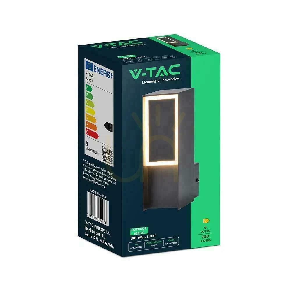 Obejrzyj Oprawa ścienna elewacyjna V-TAC LED 5W IP44 czarna VT-10189 3000K 700lm Oprawa ścienna elewacyjna V-TAC LED 5W IP44 czarna VT-10189 3000K 700lm