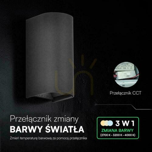 Sprawdź Oprawa ścienna V-TAC 10W LED COB czarna IP65 CCT zmiana barwy VT-120113-B 2700K-3200K-4000K 1250lm
