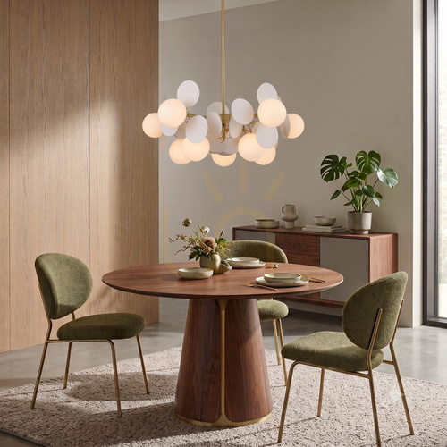 Sprawdź Lampa wisząca CHIC-5 złota z 10 białymi kloszami szklanymi, 65 cm