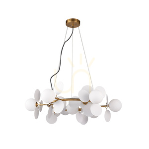 Lampa wisząca CHIC biało złota 105 cm - nowoczesna lampa do salonu 4 Lampa wisząca CHIC biało złota 105 cm - nowoczesna lampa do salonu small 4