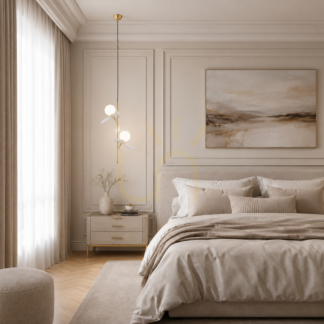 Wyświetl Lampa wisząca CHIC biało złota 105 cm - nowoczesna lampa do salonu Lampa wisząca CHIC biało złota 105 cm - nowoczesna lampa do salonu