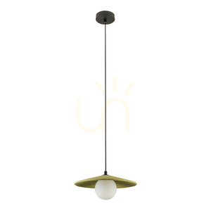 Lampa wisząca 1xG9 LED MAX 9 W, oliwkowo-zielona glina – czarna – metal – szkło opalowe ZAMBELIS small 1