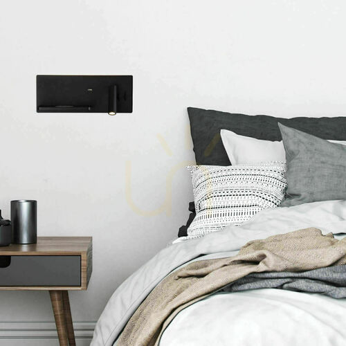 Sprawdź Ścienna lampka do czytania LED 3 W + oświetlenie skierowane do góry 6 W, 3000 K, czarna, z ładowarkami USB i bezprzewodowymi, ZAMBELIS