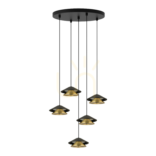 Sprawdź Lampa wisząca LED 45 W, 3000 K, czarna podstawa – klosz w kolorze piaskowej czerni – galwanizacja w kolorze szczotkowanego złota, ZAMBELIS