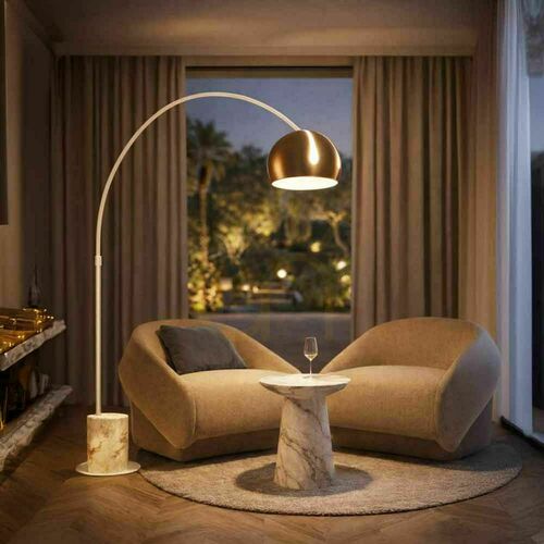 Sprawdź Lampa podłogowa łukowa s.luce Ball 220 cm E27 klosz miedziany, podstawa z czarnego marmuru