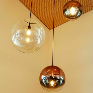 Lampa wisząca s.luce Orb 3-punktowa, szklane kule Ø20/30/40 cm, szkło dymione gradientowe, czarne zawieszenie small 6