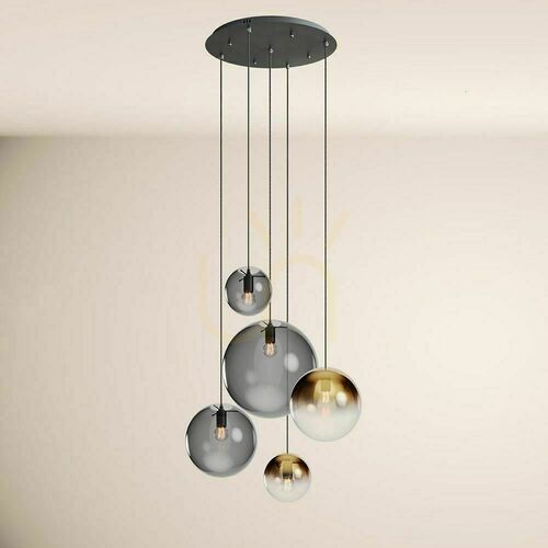 Sprawdź Lampa wisząca s.luce Orb Modular 5xE27, szklane kule w złotym gradiencie i dymione, czarna podsufitka