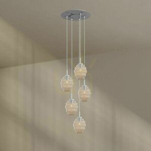 Lampa wisząca s.luce Echos 5-punktowa, dymione szkło, biała Ø 60 cm small 8
