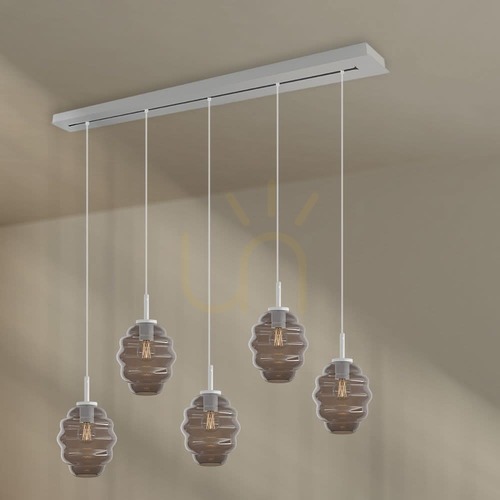 Sprawdź Lampa wisząca s.luce Echos 5xE27 szkło przydymione Ø18 cm biała belka 160 cm