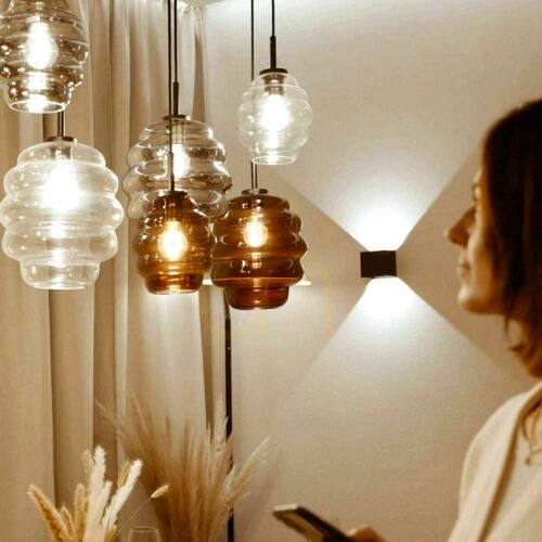 Sprawdź Żyrandol s.luce Echos 5-ramienny brązowy szkło metal E27 Ø18 cm Dimowany