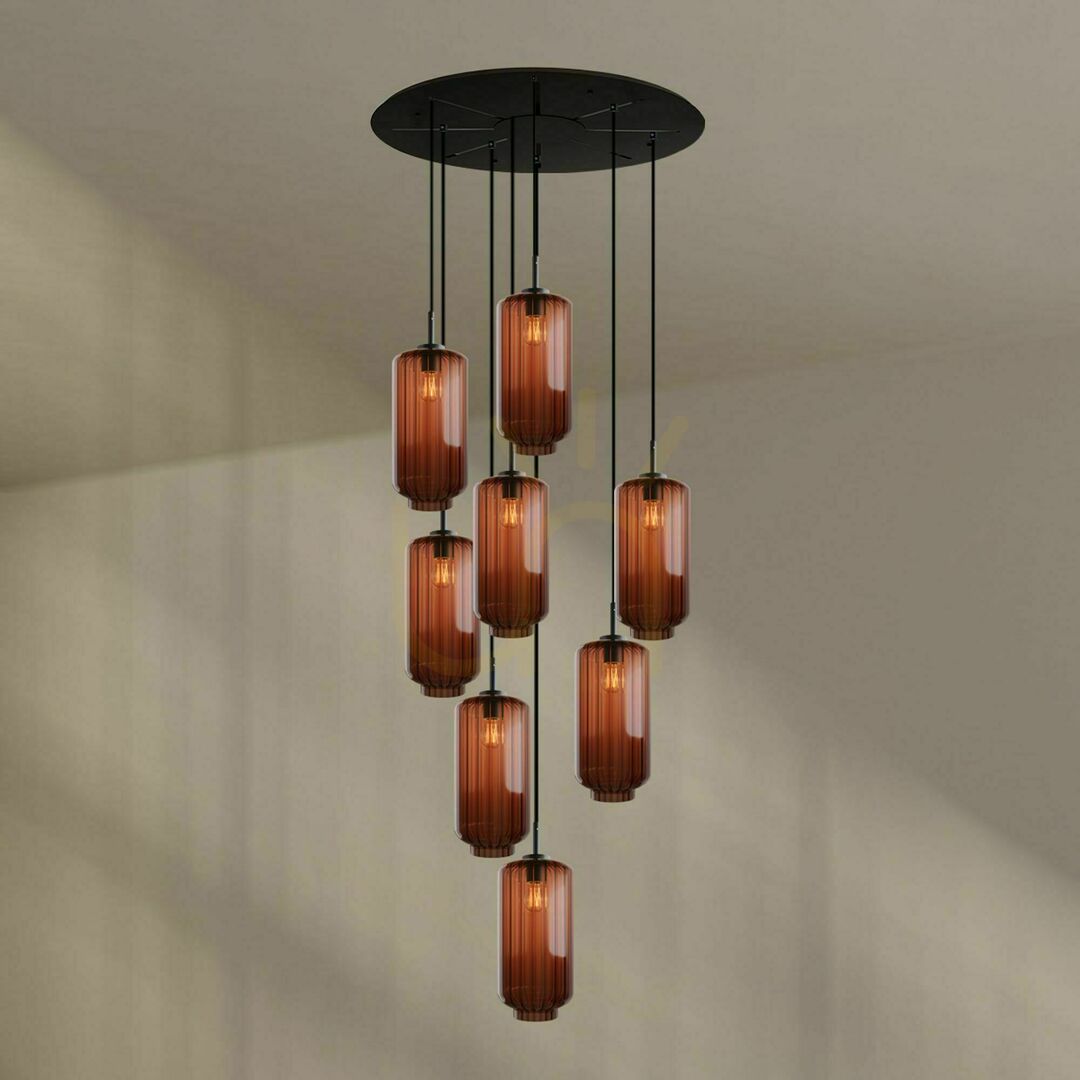 Zobacz Żyrandol s.luce Velo 8-ramienny brązowy szklano-metalowy Ø80 cm Żyrandol s.luce Velo 8-ramienny brązowy szklano-metalowy Ø80 cm