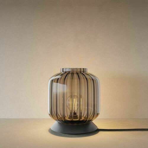 Sprawdź Lampa stołowa s.luce Velo szkło przydymione Ø 20 cm, czarna podstawa, E27, z włącznikiem