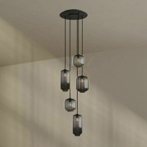 Sprawdź Żyrandol s.luce Velo 5-punktowy szkło dymione czarny E27 Ø 60 cm