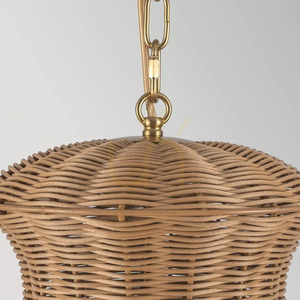 Mała lampa wisząca Kai - 1 źródło światła - Szczotkowane złoto, rattan Elstead small 2