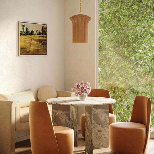 Sprawdź Mała lampa wisząca Kai - 1 źródło światła - Szczotkowane złoto, rattan Elstead