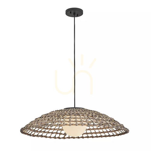 Sprawdź Bardzo duża zewnętrzna lampa wisząca Arlen - 1 źródło światła - Czarny, rattan Elstead