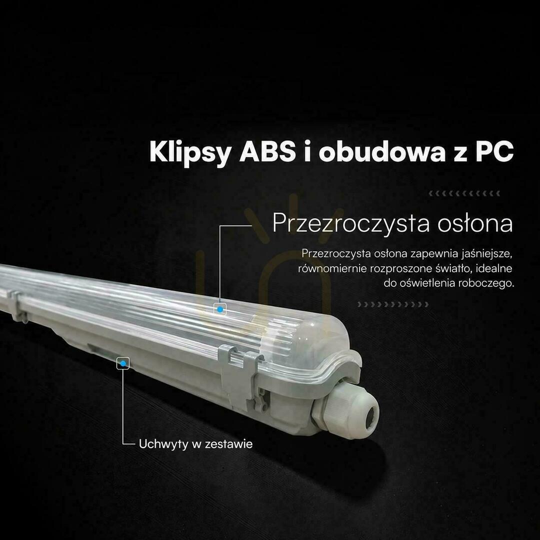 Wyświetl Oprawa hermetyczna korpus V-TAC LED do świetlówek 1x150cm IP65 PC+ABS VT-121001 Oprawa hermetyczna korpus V-TAC LED do świetlówek 1x150cm IP65 PC+ABS VT-121001