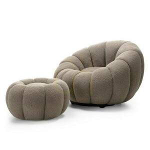 Pufa PERLE, kolor cappuccino, tkanina bouclé, zaokrąglone kształty Nova Nook 5 Pufa PERLE, kolor cappuccino, tkanina bouclé, zaokrąglone kształty Nova Nook small 5