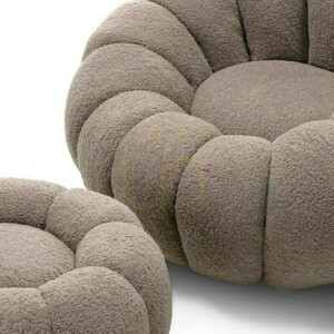 Pufa PERLE, kolor cappuccino, tkanina bouclé, zaokrąglone kształty Nova Nook 6 Pufa PERLE, kolor cappuccino, tkanina bouclé, zaokrąglone kształty Nova Nook small 6
