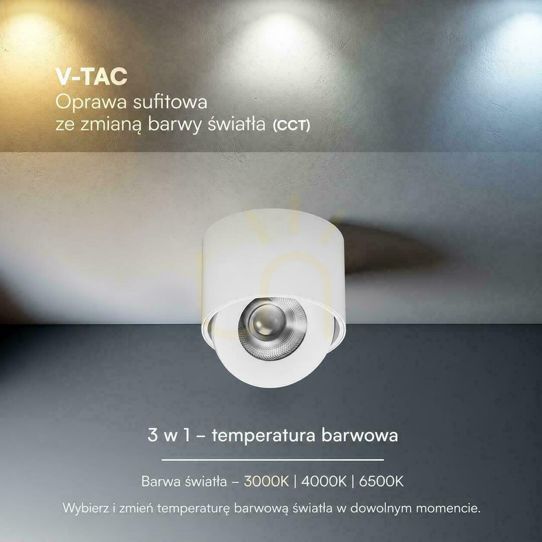 Zobacz Oprawa V-TAC LED CREE uchylny downlight natynkowy 18W CRI90+ CCT IP44 biała VT-110018CCT 1350lm 6 lat gwarancji Oprawa V-TAC LED CREE uchylny downlight natynkowy 18W CRI90+ CCT IP44 biała VT-110018CCT 1350lm 6 lat gwarancji