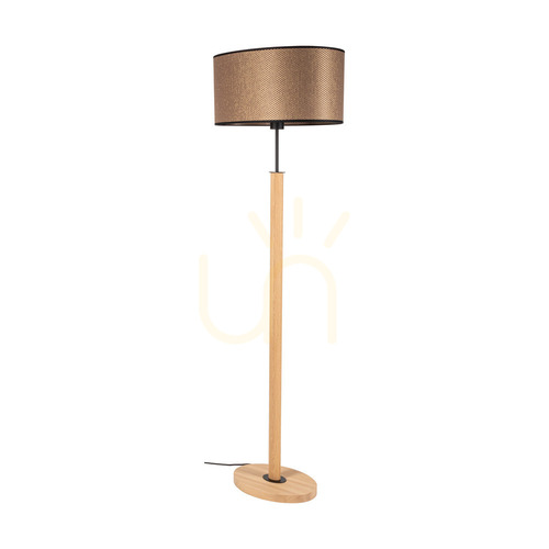 Sprawdź Lampa Podłogowa Mercedes Dąb olejowany/Czarny Abażur Brązowo-Czarno-Złoty 1xE27 52 cm