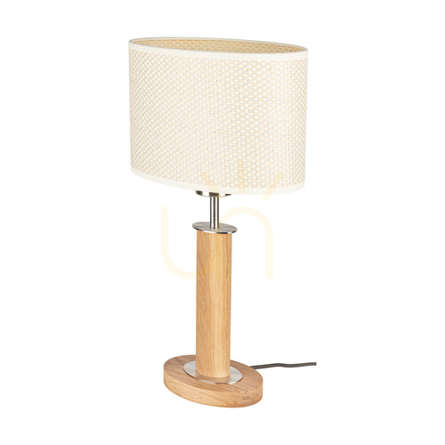 Sprawdź Lampa Stołowa Mercedes Dąb olejowany/Nikiel mat Abażur Kremowo-Srebrny 1xE27 25 cm