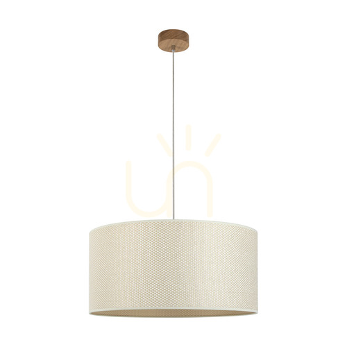 Sprawdź Lampa Wisząca Mercedes Dąb olejowany Abażur Kremowo-Srebrny 1xE27 Ø50 cm