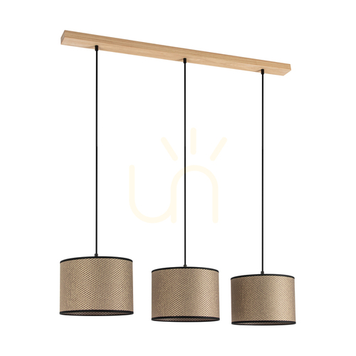 Sprawdź Lampa Wisząca Mercedes Dąb olejowany Abażur Brązowo-Czarno-Złoty 3xE27 100 cm