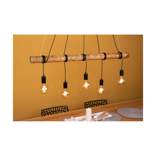 Sprawdź Lampa wisząca Brinova Hikari z sosny, brązowo-czarna, 5×E27, 115 cm