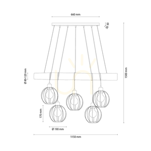 Lampa Wisząca Lumo Orzech/Czarny 5xE27 115 cm 1 Lampa Wisząca Lumo Orzech/Czarny 5xE27 115 cm small 1