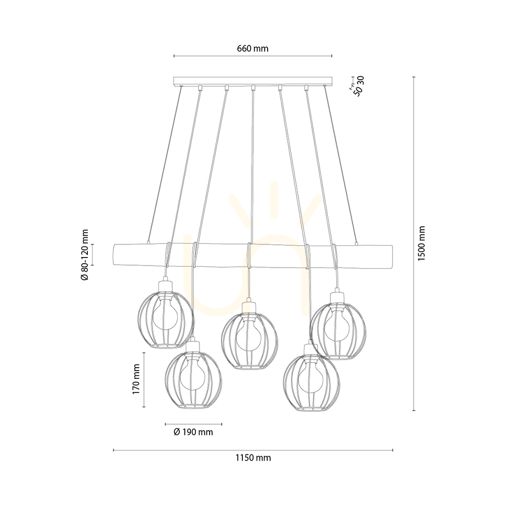 Zobacz Lampa Wisząca Lumo Orzech/Czarny 5xE27 115 cm Lampa Wisząca Lumo Orzech/Czarny 5xE27 115 cm