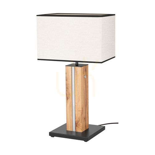 Sprawdź Lampa Stołowa Flamo Dąb/Czarny Abażur Beżowy-Czarny 1xE27 + 1xLED 4.6 W 30 cm