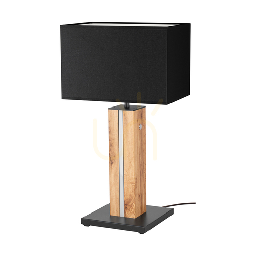 Sprawdź Lampa Stołowa Flamo Dąb/Czarny Abażur Czarny 1xE27 + 1xLED 4.6 W 30 cm