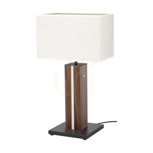 Sprawdź Lampa Stołowa Flamo Orzech/Czarny Abażur Beżowy 1xE27 + 1xLED 4.6 W 30 cm