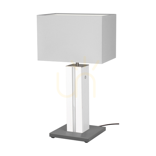 Sprawdź Lampa Stołowa Flamo Orzech/Szary Abażur Biały 1xE27 + 1xLED 4.6 W 30 cm