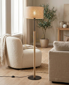 Lampa podłogowa Brinova CANVA, dąb olejowany/czarny, beżowy abażur, 1×E27, Ø40 cm small 1