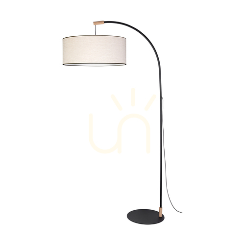 Sprawdź Lampa Podłogowa Brindille Dąb olejowany/Czarny Abażur Beżowy-Czarny 1xE27 94 cm