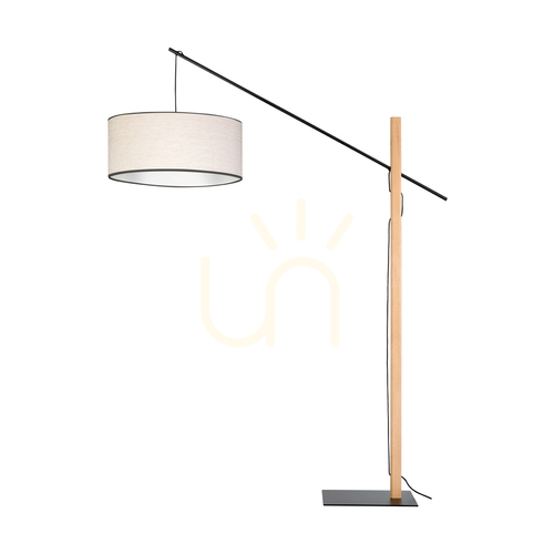 Sprawdź Lampa Podłogowa Savra Dąb olejowany/Czarny Abażur Beżowy-Czarny 1xE27 160 cm
