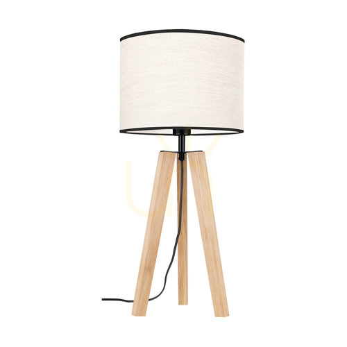 Sprawdź Lampa Stołowa Solea Dąb olejowany/Czarny Abażur Beżowy-Czarny 1xE27 Ø30 cm