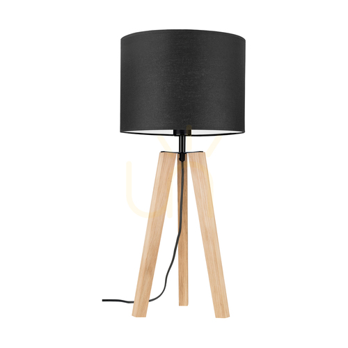 Sprawdź Lampa Stołowa Solea Dąb olejowany/Czarny Abażur Czarny 1xE27 Ø30 cm