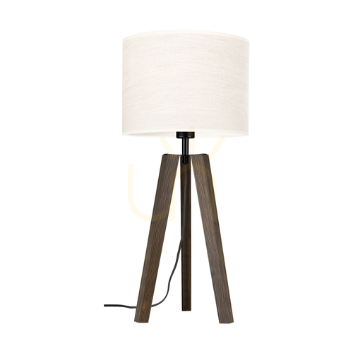 Sprawdź Lampa Stołowa Solea Orzech/Czarny Abażur Beżowy 1xE27 Ø30 cm