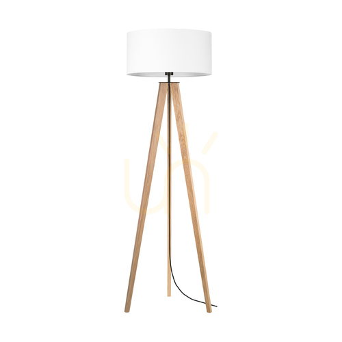 Sprawdź Lampa Podłogowa Solea Dąb olejowany/Czarny Abażur Biały 1xE27 Ø50 cm